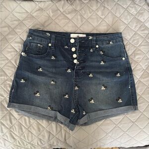 NWOT Disney parks Jean shorts Mickey print. High rise waist. Size 9